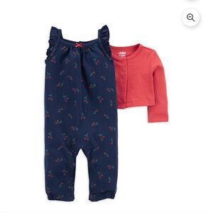 Carter's Child of Mine Baby Girl One Piece Jumpsuit with Cardigan Outfit Set
